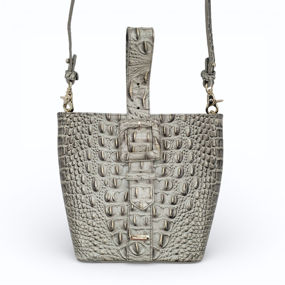 Brahmin Faith Melbourne Croc Embossed Leather Crossbody Shoulder Bag Gray‎ Taupe